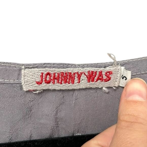 Johnny Was Gray Multicolor Floral Print 3/4 Sleeve Button Front Top Womens Small - Picture 3 of 5